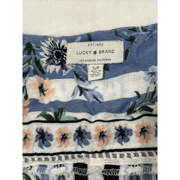 Lucky Brand Floral Blouse Puff Sleeve Crochet V-Neck Small - Picture 3 of 8